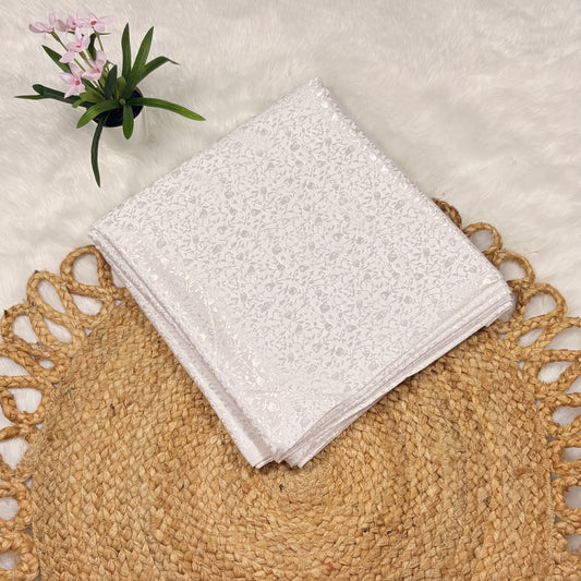Women's White Jacquard Silk Saree | Tonal Floral Weave & Soft Sheen