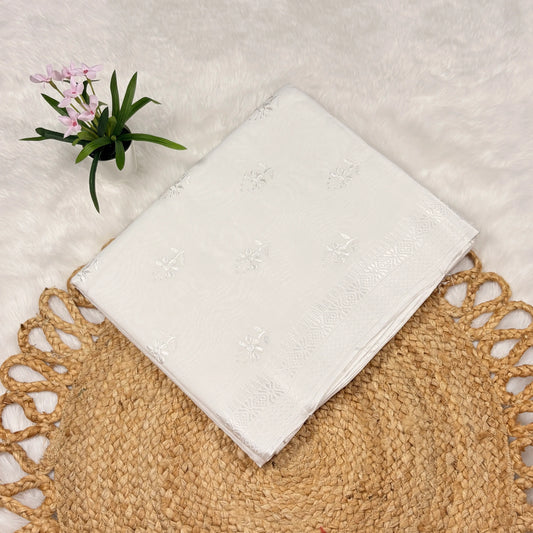 Women's White Super Cotton Saree | Tonal Motifs & Self Border
