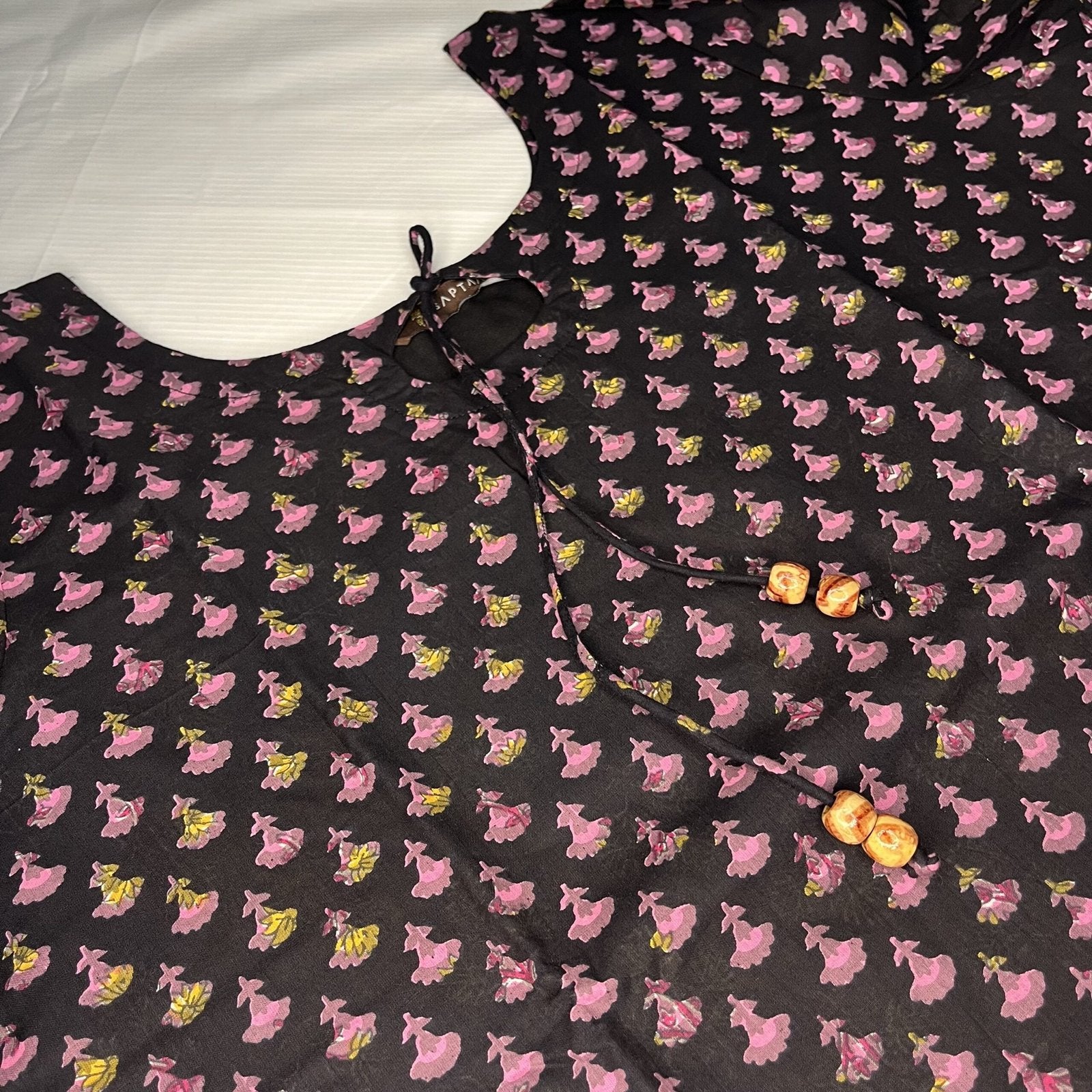 Women's Cotton Black With Pink Kurti