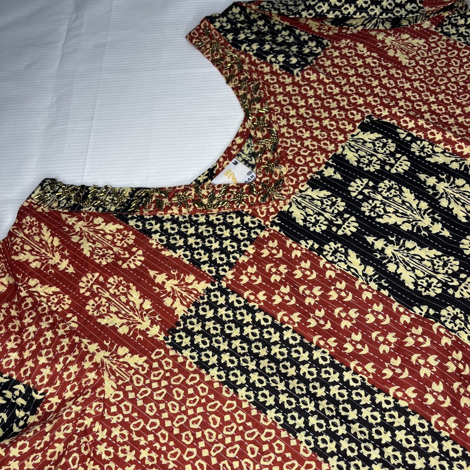 Women's V Neck Multi-color Handwork Kurti