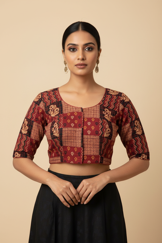 Ajrakh Patchwork Blouse — Model Catalog Shot