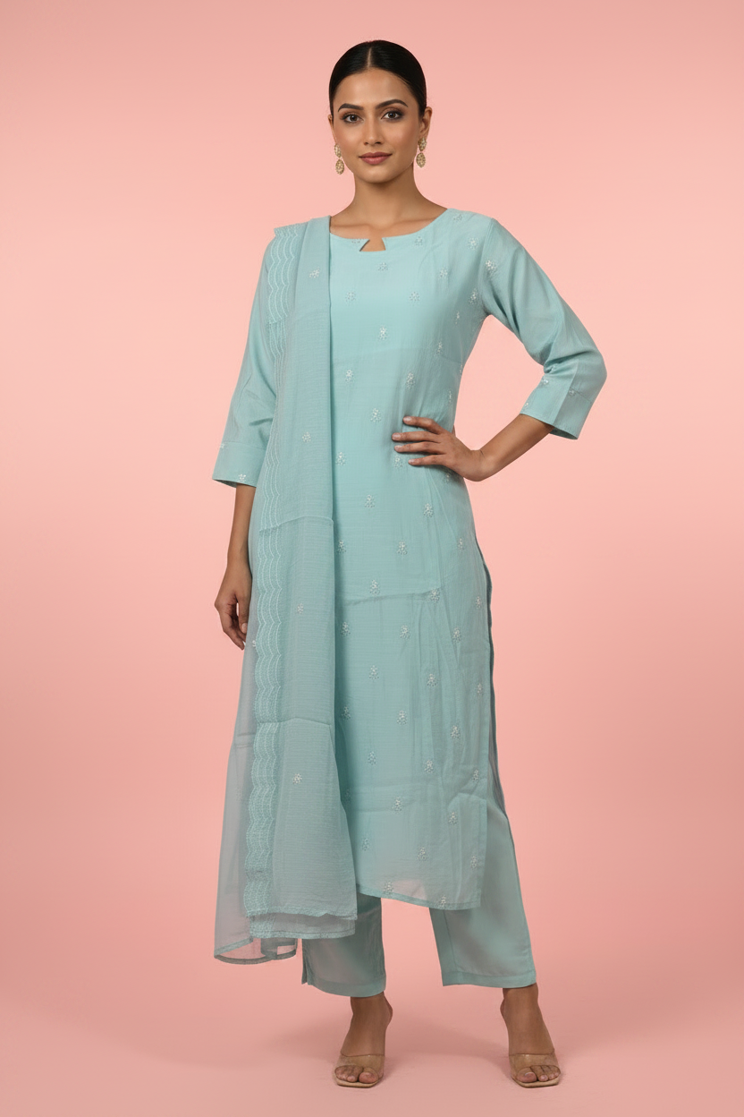Aqua Salwar Suit – Blush Pink – Hand on Hip Pose