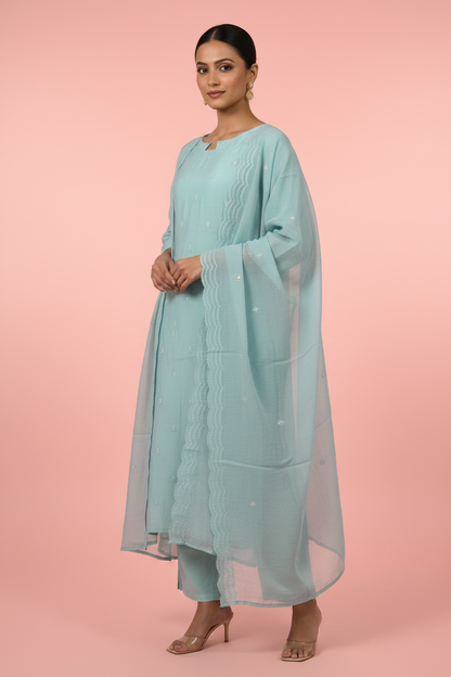 Aqua Salwar Suit – Blush Pink – Three Quarter Turn Pose