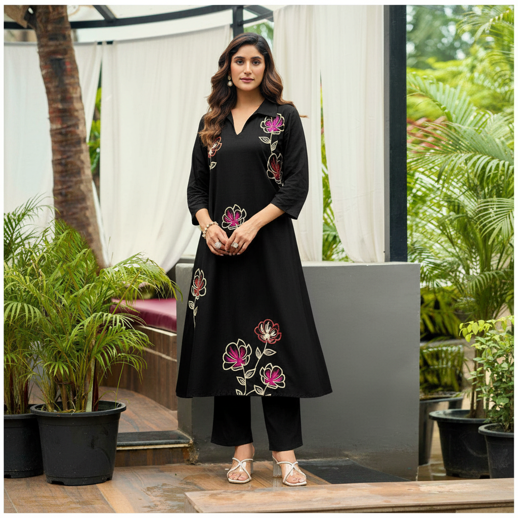 Black Floral Kurti – Natural Home Background