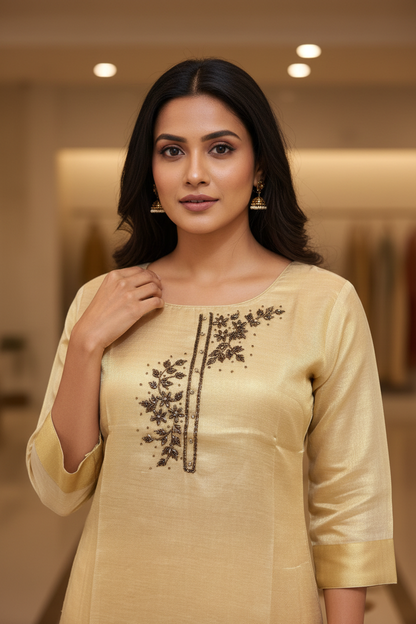 Champagne Silk Bamboo Kurti - Detail Close-up