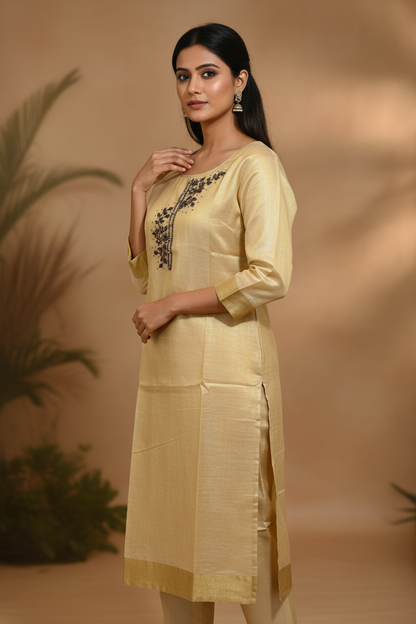 Champagne Silk Bamboo Kurti - Side Pose