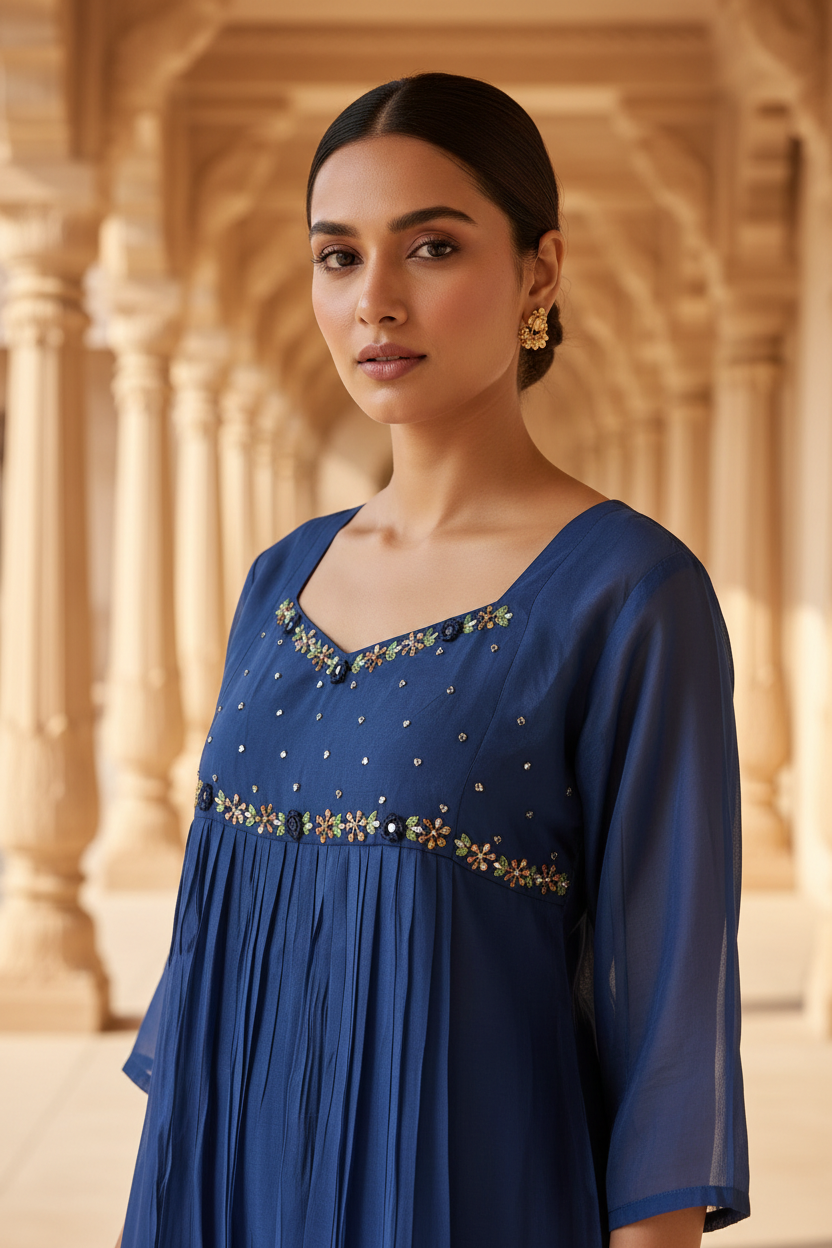 Close-up Detail Shot – Neckline & Empire Embroidery | Palace Background