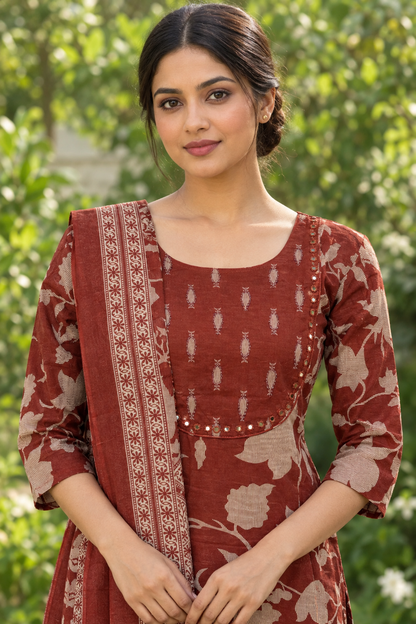 Close-up of rounded yoke and dupatta border