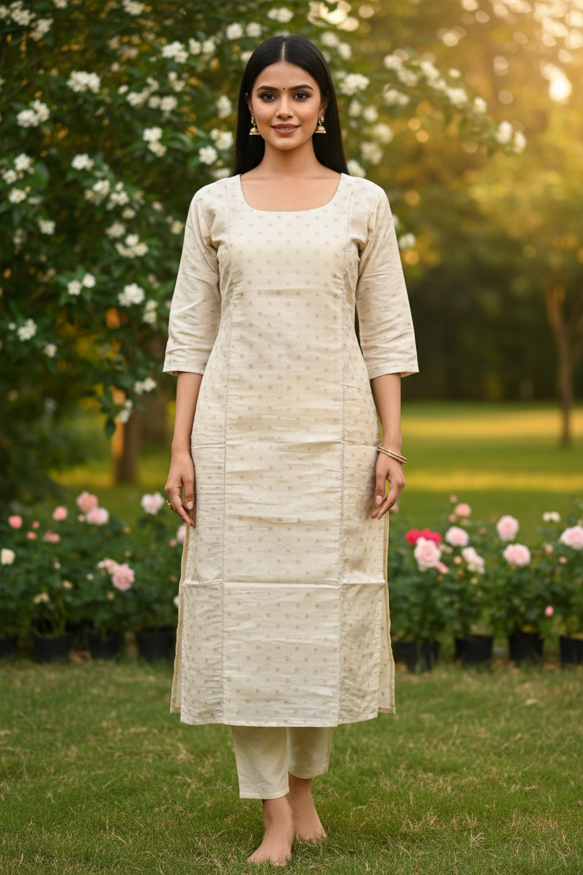 Cream Butti Kurti - Front Pose