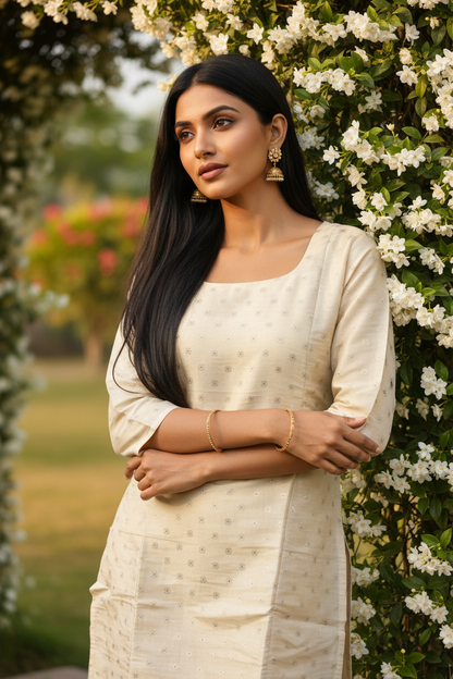 Cream Butti Kurti - Portrait Detail
