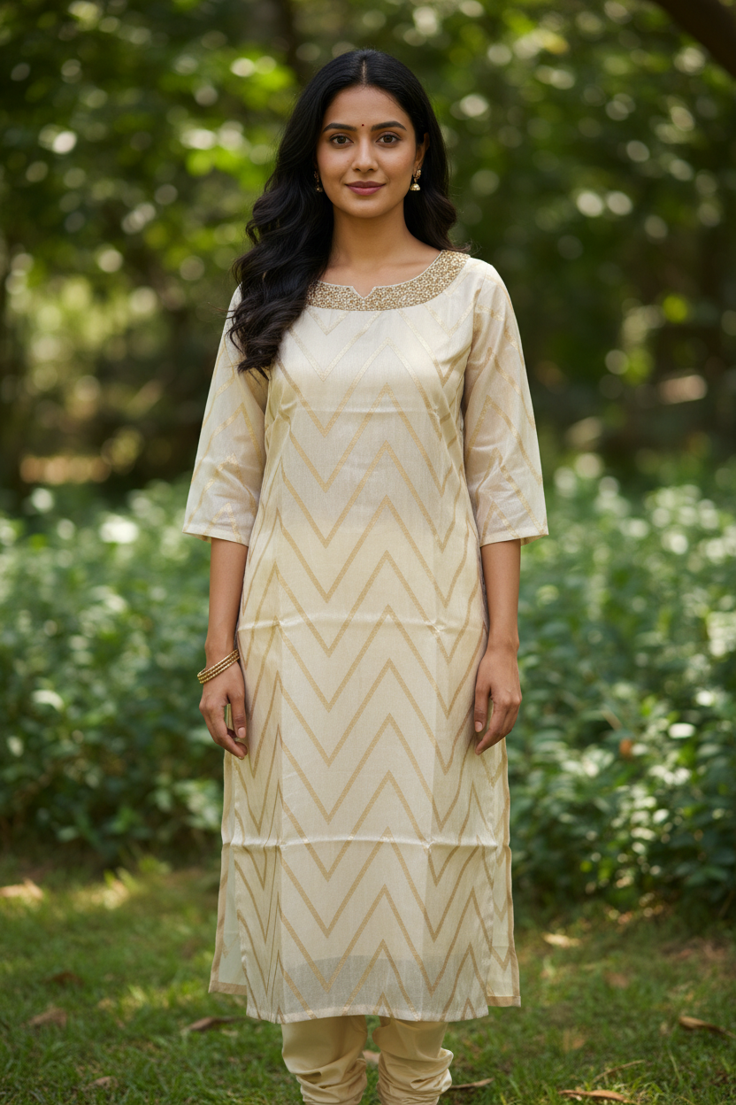 Cream Chevron Kurti – Front Pose