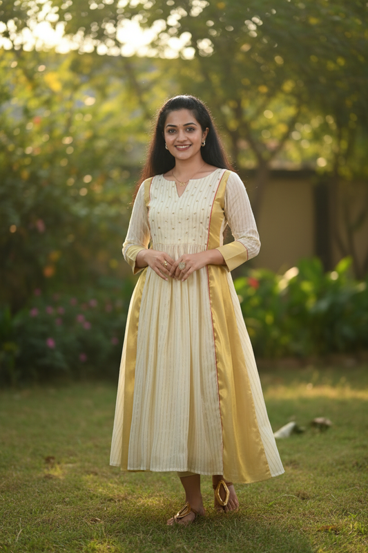 Cream & Gold Anarkali Kurti – Natural Background