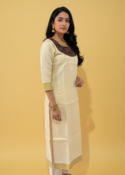 Cream Kerala Kasvu Kurti - Side View