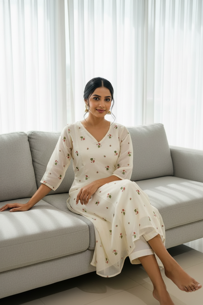 Cream Kurti No Slit - Seated