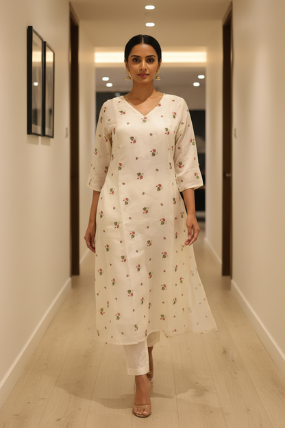 Cream Kurti No Slit - Walking