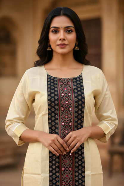 Cream Silk Kurti - Detail Close-up