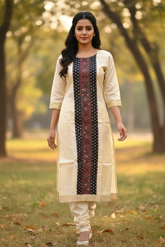 Cream Silk Kurti - Walking Pose