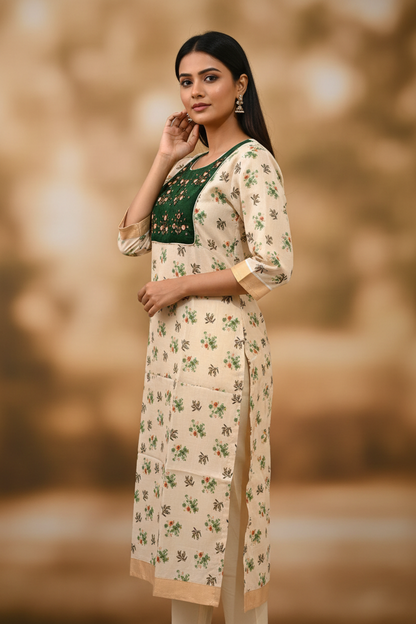 Floral Block Print Kurti - Side Pose