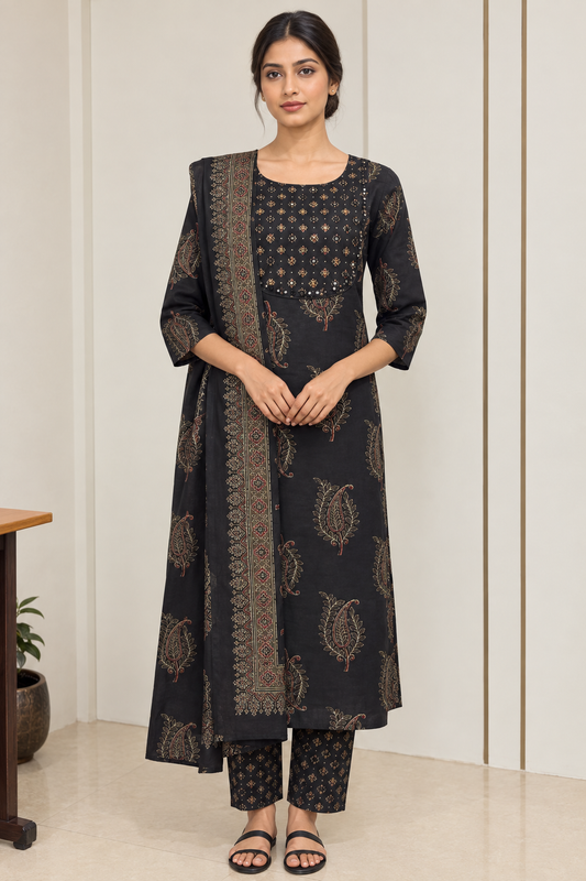 Full-length front view of the outfit on an Indian model
