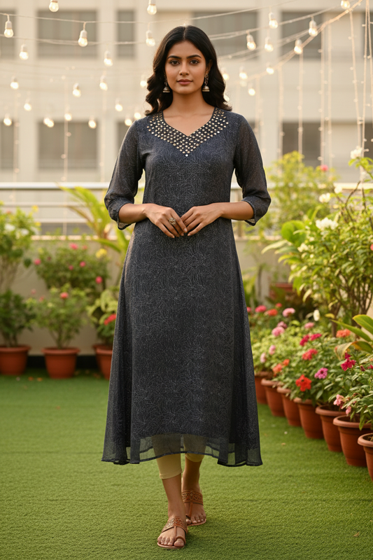 Georgette Zari Kurti – Full Length Garden Pose