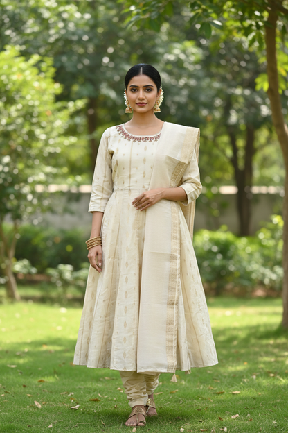 Ivory Kerala Tissue Kurti – Full Body Garden Shot