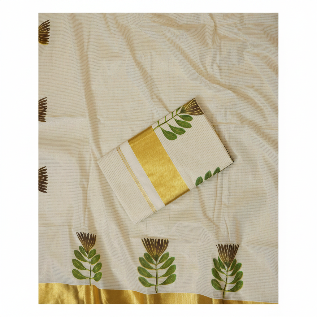 Kerala Kasavu Saree – Clean White Background