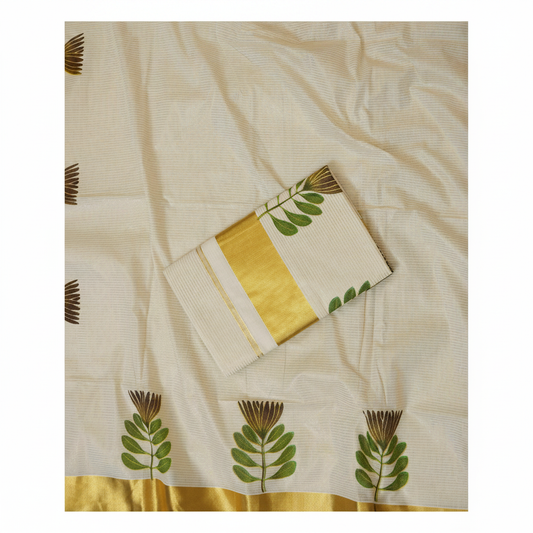 Kerala Kasavu Saree – Clean White Background