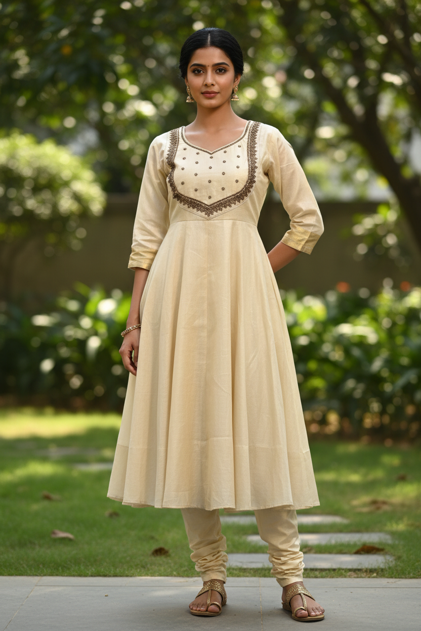 Kerala Tissue Kurti - Full Body Garden Pose