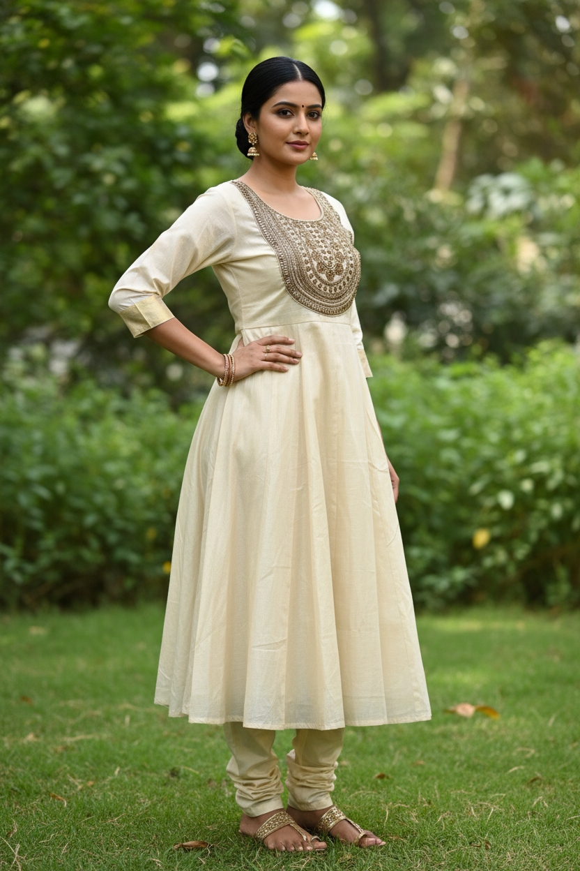 Kerala Tissue Kurti – Three-Quarter Side Pose