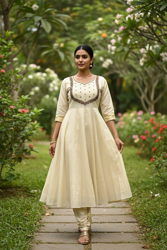 Kerala Tissue Kurti - Walking Garden Pose