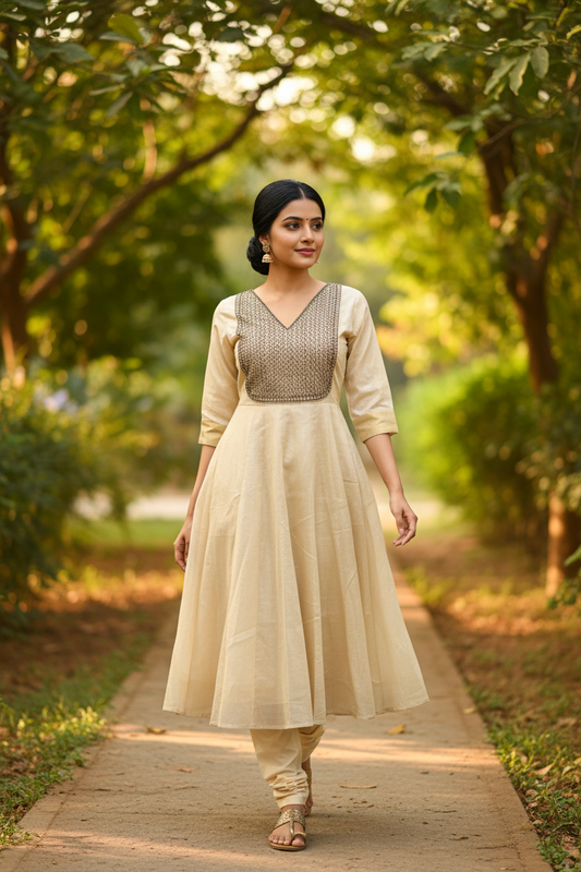 Kerala Tissue Panel Kurti - Walking Pose | Indian Ethnic Fashion