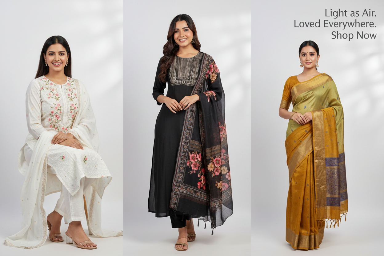 Kurtis & Sarees Collection Banner with Models