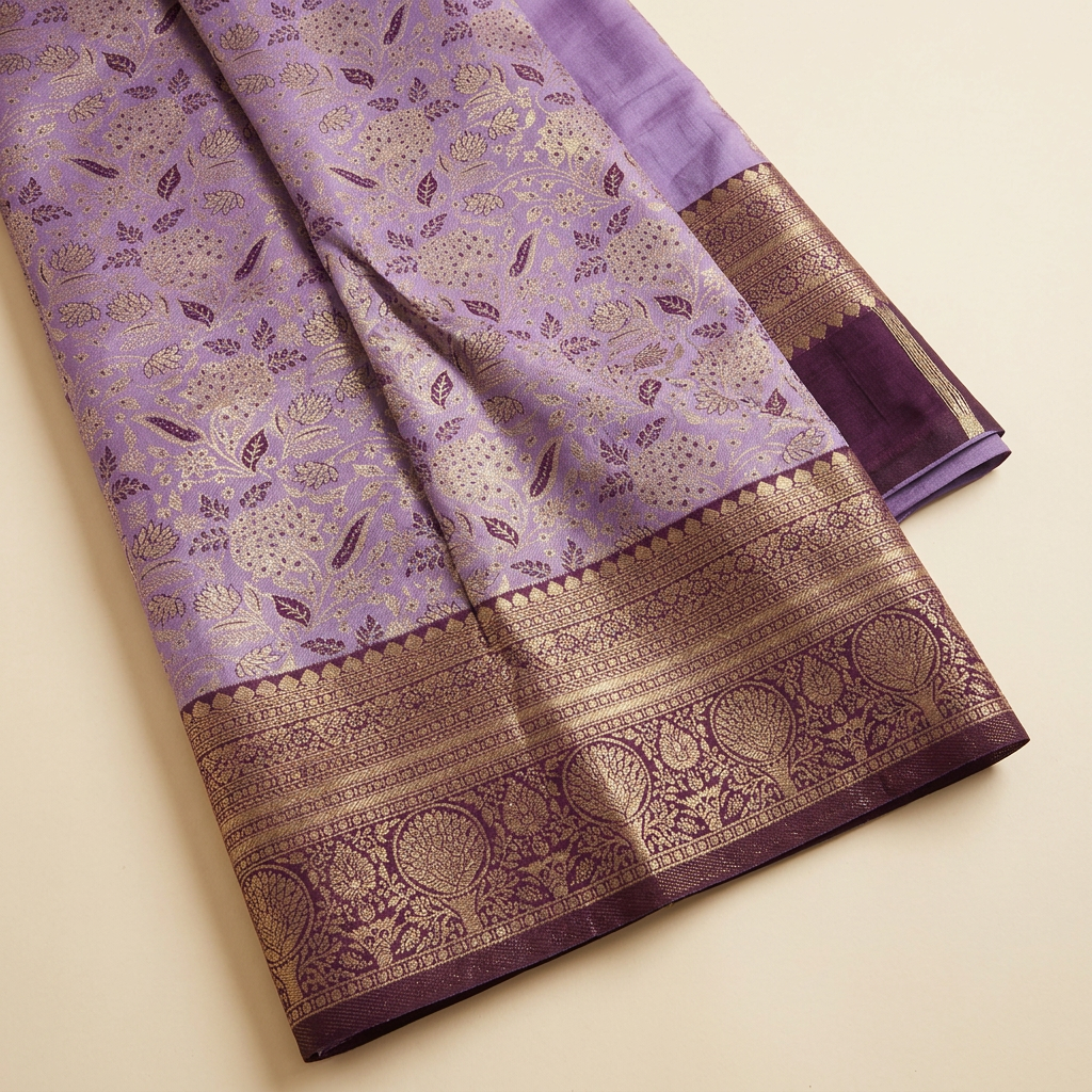 Lavender saree folded product display
