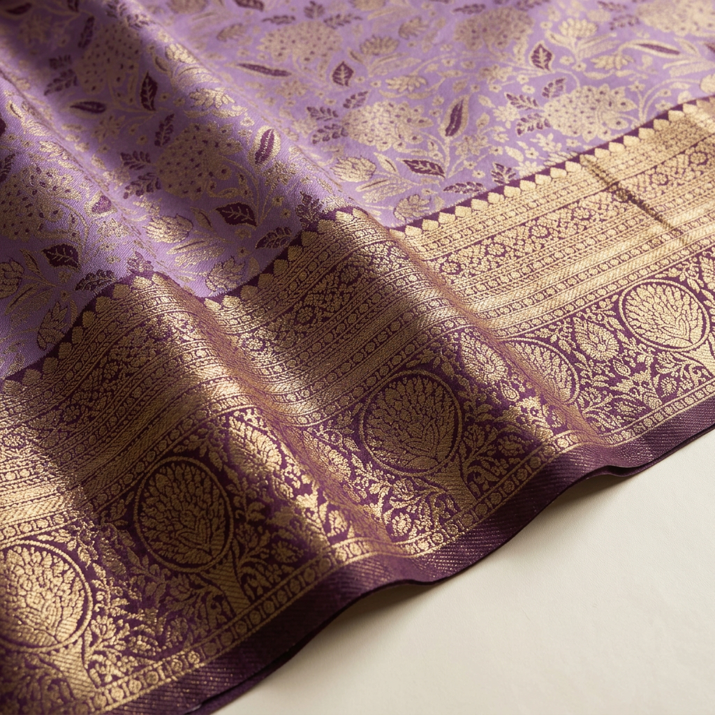 Lavender saree motif and border close-up