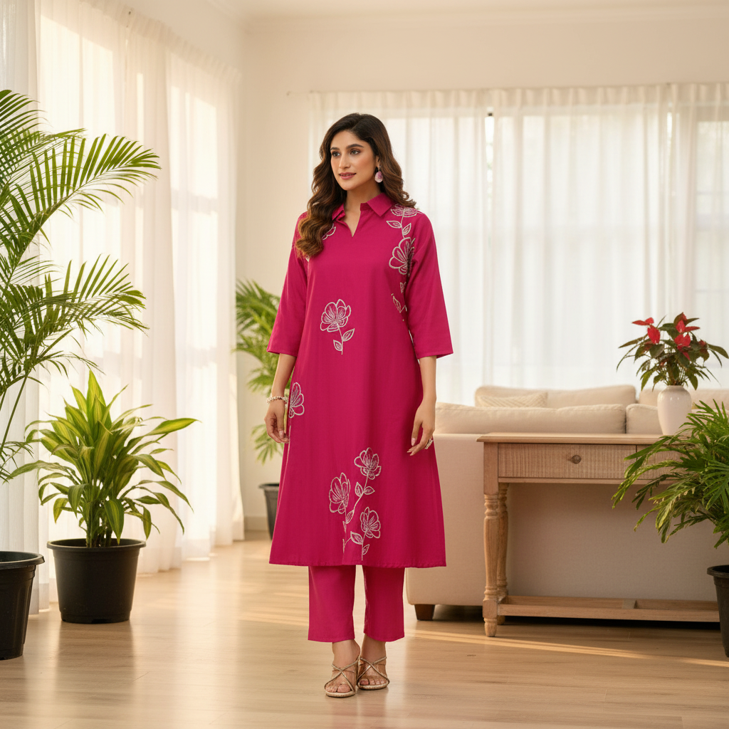 Magenta Pink Floral Kurti – Natural Home Background