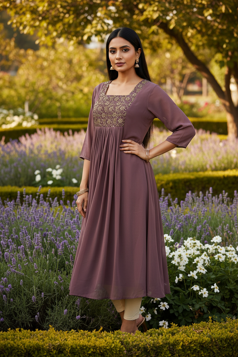 Mauve Georgette Kurti - 3/4 Angle