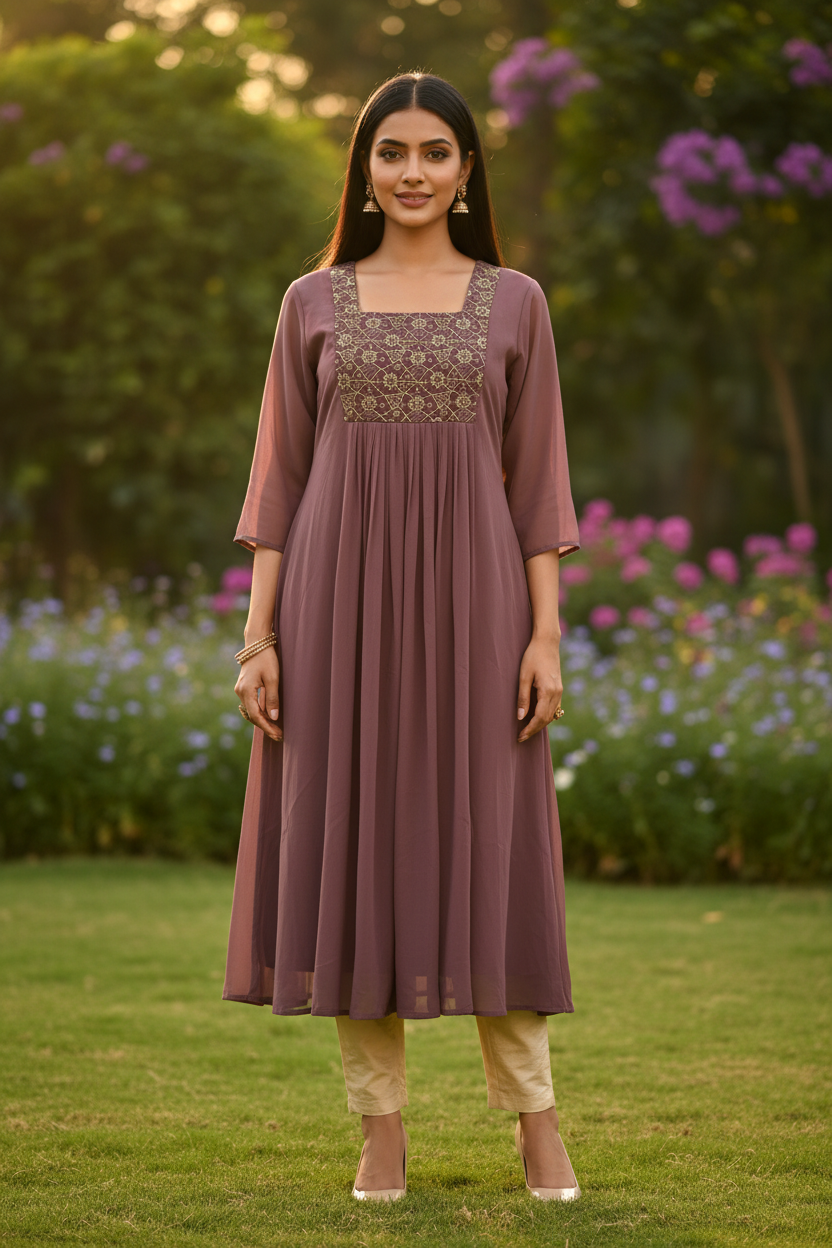 Mauve Georgette Kurti - Front Pose