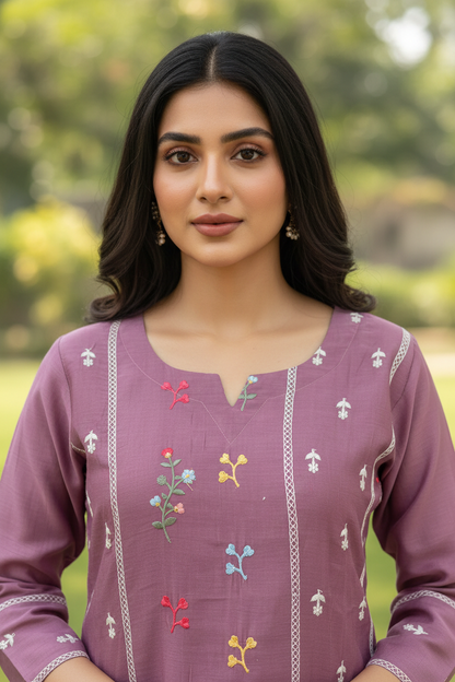 Multicolour Thread Embroidery Detail – Chanderi Kurti