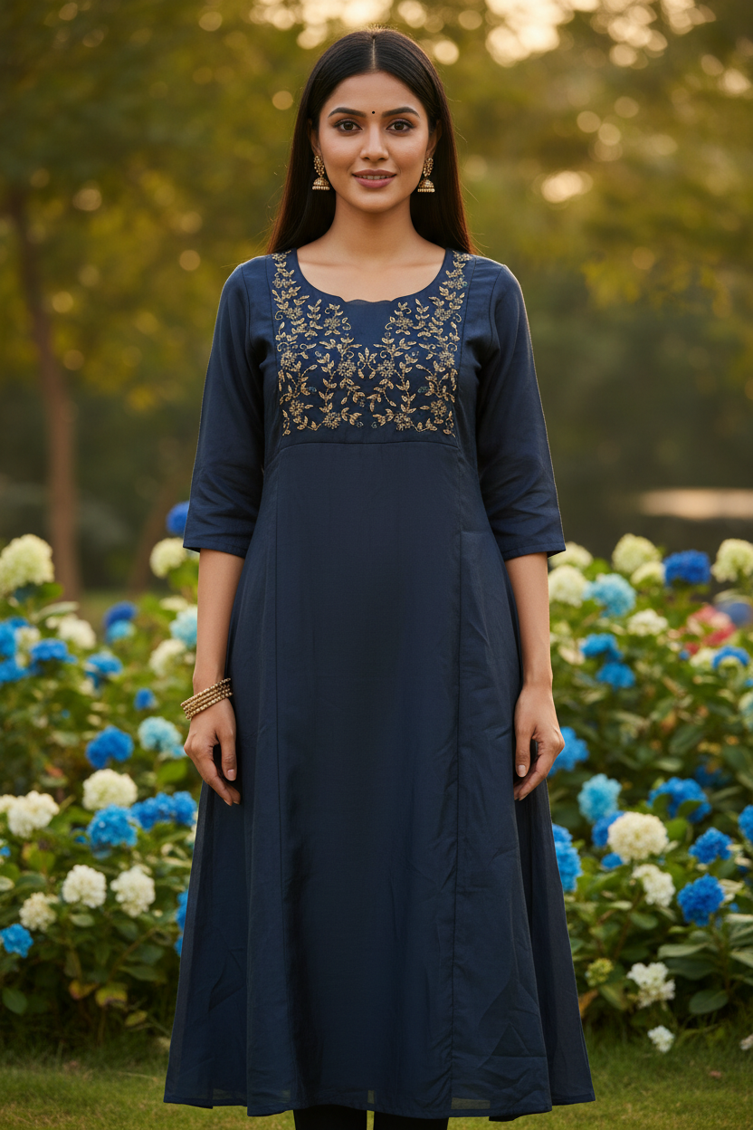 Navy Blue Kurti - Front Pose Corrected
