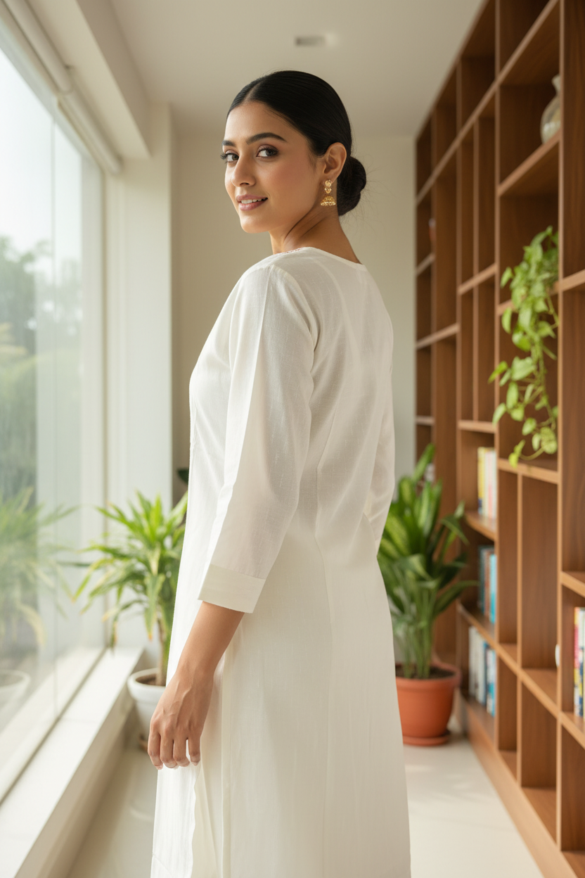 Off White Kurti - Candid Walking Pose