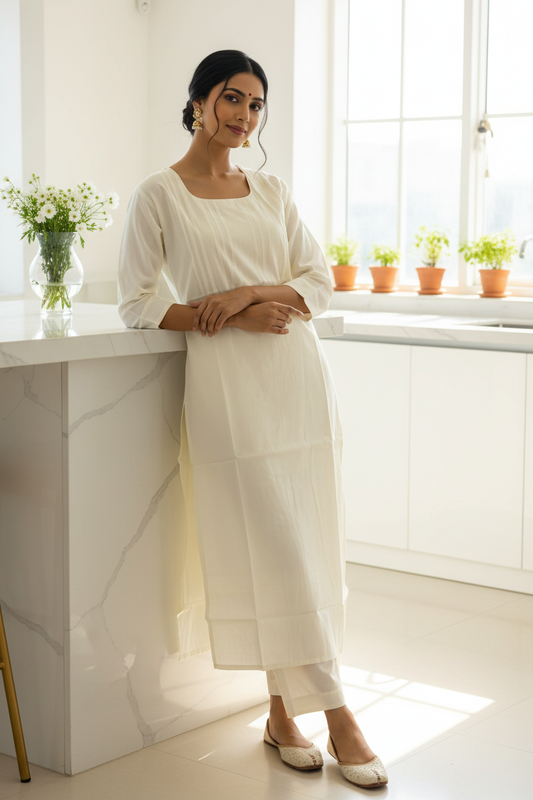 Off-White Kurti - Kitchen Candid