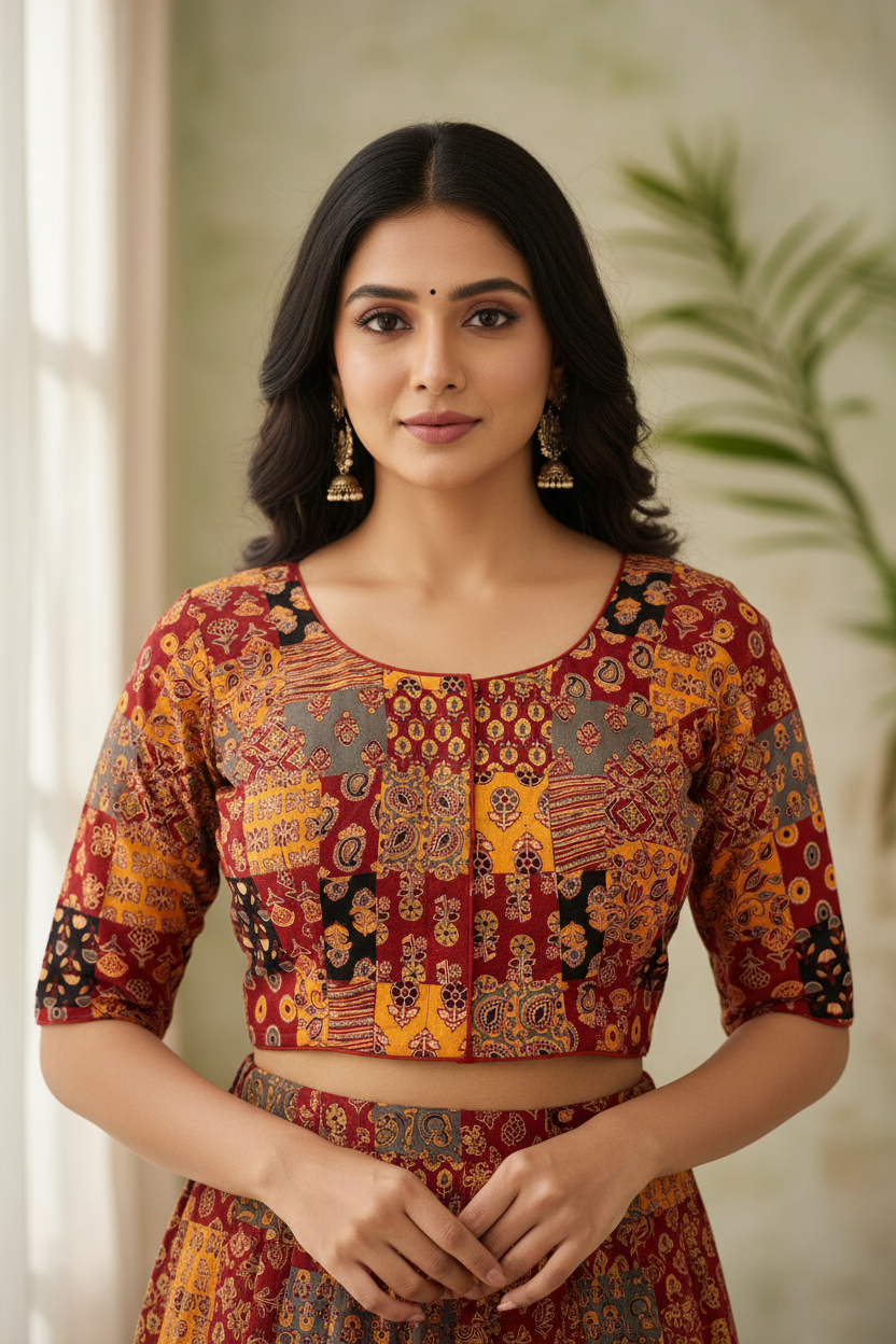 Patchwork Blouse – Indian Model Front Pose