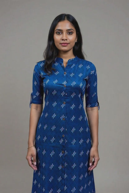 Women’s Blue Co-ord Set – Top & Bottom (A-Line, Poly Dobi Fabric)