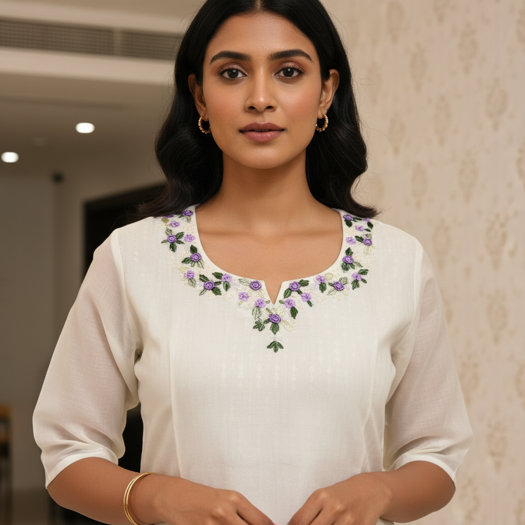 Purple Kurti Neckline Focus