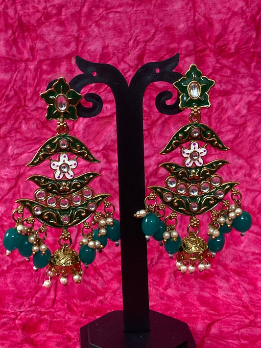 Clustered pearl mehandi polish Desgner antique Jhumka earring