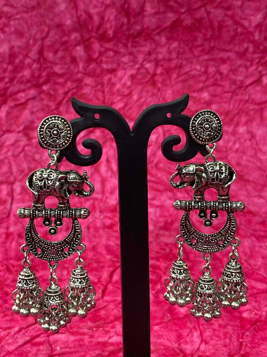 Oxidized Elephant Design Jhumka Shape Earrings