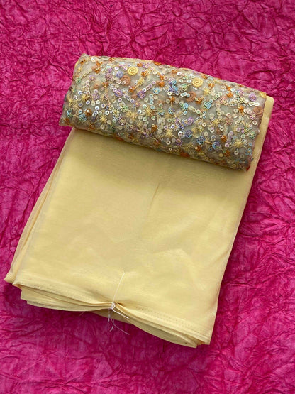 Yellow Designer Saree with heavy shimmer lines
