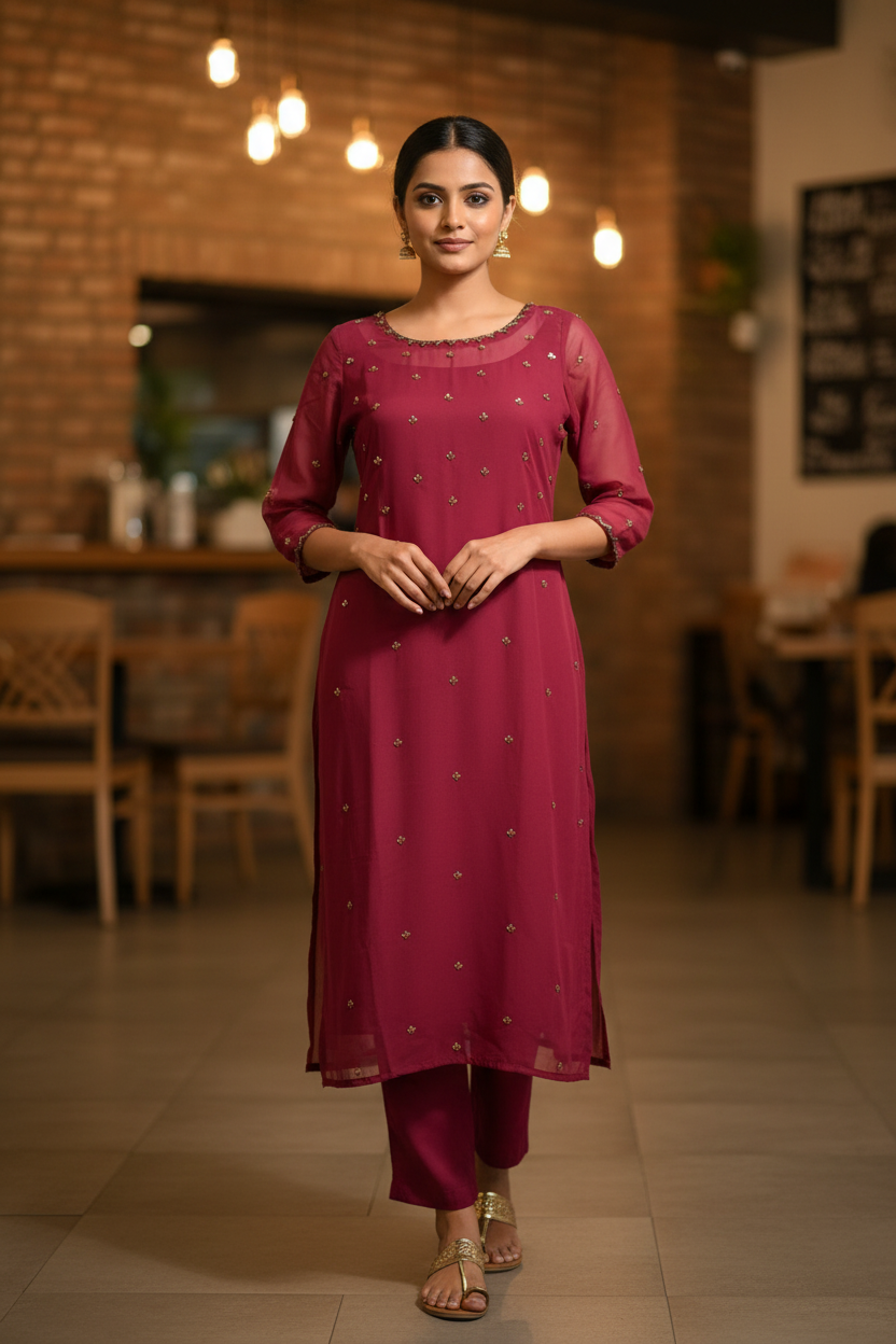 Rani Pink Georgette Kurti - Full Front Pose