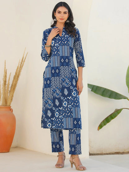 Women's Pure Cotton Ethnic Motifs Printed Straight Kurta Pant Set