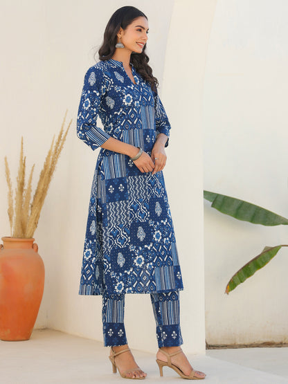 Women's Pure Cotton Ethnic Motifs Printed Straight Kurta Pant Set